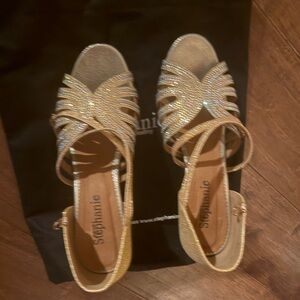 Stephanie Latin ballroom gold rhinestoned dance heels